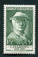 N°1069-1956-FRANCE-J B CHARDIN-15F+5F