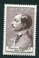 N°1070-1956-FRANCE-MAURICE BARRES-ECRIVAIN-15F+5F