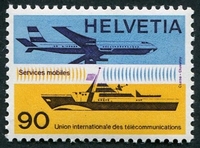 N°451-1976-SUISSE-RADIOS MOBILES AVIONS ET BATEAUX-90C