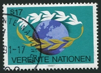 N°0074-1987-NATIONS UNIES VI-MAPPEMONDE ET COLOMBES-17S