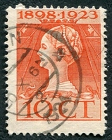 N°0121-1923-PAYS BAS-WILHELMINE-10C-ROUGE ORANGE