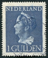 N°0442-1946-PAYS BAS-REINE WILHELMINE-1G-BLEU