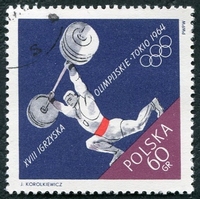 N°1372-1964-POLOGNE-SPORT-JO TOKYO-HALTEROPHILIE-60GR