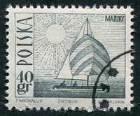 N°1557-1966-POLOGNE-BATEAU SUR UN LAC DE MAZURIE-40GR