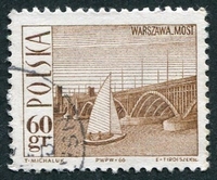 N°1559-1966-POLOGNE-BATEAU ET PONT PONIATOWSKI-VARSOVIE-60GR