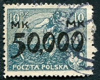 N°0274-1923-POLOGNE-SEMEUR-50000M /10M-VERT BLEU