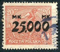 N°0273-1923-POLOGNE-SEMEUR-25000M /20M-ROUGE BRUN