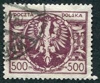 N°0265-1923-POLOGNE-ARMOIRIES-500M-VIOLET BRUN