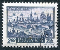 N°1065-1960-POLOGNE-VILLES-KOLOBRZEG-2Z-BLEU ET ROSE