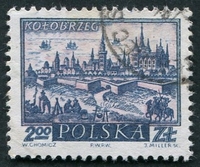 N°1065-1960-POLOGNE-VILLES-KOLOBRZEG-2Z-BLEU ET ROSE