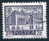 N°1067-1960-POLOGNE-VILLES-KATOWICE-2Z50-VIOLET FONCE