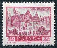 N°1062-1960-POLOGNE-VILLES-WROCLAW-1Z35-ROSE ET BLEU CLAIR