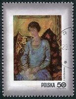 N°1958-1971-POLOGNE-TABLEAU-LA FEMME AU LIVRE-50GR