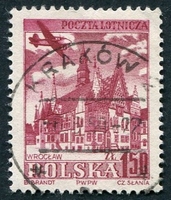 N°37-1954-POLOGNE-AVION SURVOLANT WROCLAW-1Z50-LILAS ROSE