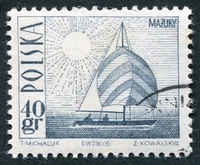 N°1557-1966-POLOGNE-BATEAU SUR UN LAC DE MAZURIE-40GR