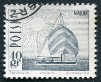 N°1557-1966-POLOGNE-BATEAU SUR UN LAC DE MAZURIE-40GR