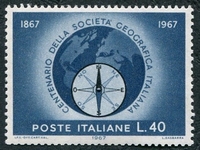 N°0960-1967-ITALIE-CENTENAIRE SOCIETE NAT DE GEOGRAPHIE-40L