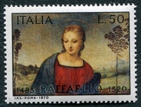 N°1044-1970-ITALIE-TABLEAU-MADONE AU CHARDONNERET-50L