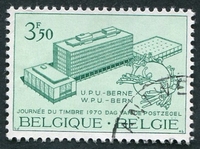 N°1529-1970-BELGIQUE-BATIMENT DE L'UPU A BERNE-3F50-VERT