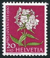 N°0670-1960-SUISSE-FLORE-PHLOX-20C+10C