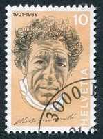 N°0909-1972-SUISSE-ALBERTO GIACOMETTI-10C-OCRE CLAIR ET NOIR