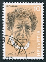 N°0909-1972-SUISSE-ALBERTO GIACOMETTI-10C-OCRE CLAIR ET NOIR