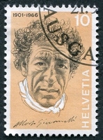 N°0909-1972-SUISSE-ALBERTO GIACOMETTI-10C-OCRE CLAIR ET NOIR