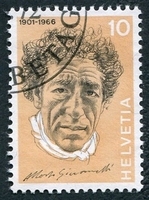 N°0909-1972-SUISSE-ALBERTO GIACOMETTI-10C-OCRE CLAIR ET NOIR