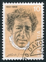 N°0909-1972-SUISSE-ALBERTO GIACOMETTI-10C-OCRE CLAIR ET NOIR