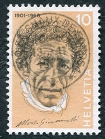 N°0909-1972-SUISSE-ALBERTO GIACOMETTI-10C-OCRE CLAIR ET NOIR