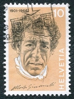 N°0909-1972-SUISSE-ALBERTO GIACOMETTI-10C-OCRE CLAIR ET NOIR