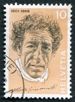 N°0909-1972-SUISSE-ALBERTO GIACOMETTI-10C-OCRE CLAIR ET NOIR