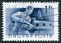 N°1168-1955-HONGRIE-METIERS-METALLURGISTE-1FO-BLEU