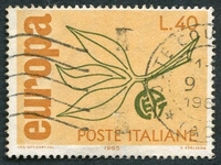 N°0928-1965-ITALIE-EUROPA-40L-OCRE OLIVE