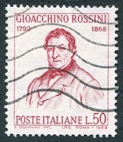 N°1021-1968-ITALIE-G.ROSSINI-COMPOSITEUR-50L-ROUGE