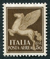 N°012-1930-ITALIE-CHEVAL AILE-50C-SEPIA