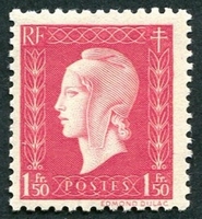 N°0691-1945-FRANCE-MARIANNE DE DULAC-1F50-GROSEILLE