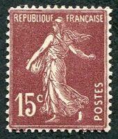 N°0189-1924-FRANCE-TYPE SEMEUSE FOND PLEIN-15C-BRUN LILAS