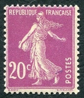 N°0190-1924-FRANCE-TYPE SEMEUSE FOND PLEIN-20C-LILAS ROSE