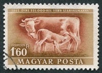 N°0114-1951-HONGRIE-ANIMAUX-VACHE ET VEAU-1FO60