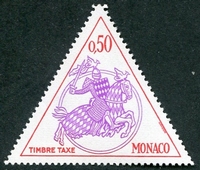 N°69-1980-MONACO-CHEVALIER EN ARMURE-50C-ROUGE ET LILAS