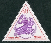 N°65-1980-MONACO-CHEVALIER EN ARMURE-15C-ROUGE ET LILAS