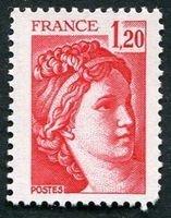N°1974-1977-FRANCE-TYPE SABINE-1F20-ROUGE