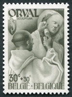 N°0557-1941-BELGIQUE-ABBAYE ORVAL-SCULPTURE-30C+30C