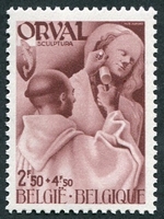 N°0565-1941-BELGIQUE-ABBAYE ORVAL-SCULPTURE-2F50+4F50