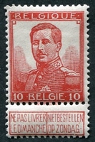N°0111-1912-BELGIQUE-ROI ALBERT 1ER-10C-ROUGE