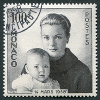 N°0489-1958-MONACO-PRINCESSE GRACE ET PRINCE ALBERT-100F