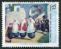 N°1012-1967-ALBANIE-TABLEAU-DANSEUSES DE SKODER-IDROMENO-15Q