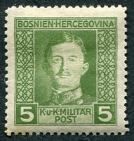 N°121-1917-BOSNIE H-CHARLES 1ER-5H-VERT/JAUNE