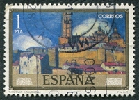 N°1675-1971-ESPAGNE-TABLEAU-I.ZULOAGA-VUE DE SEGOVIE-1P